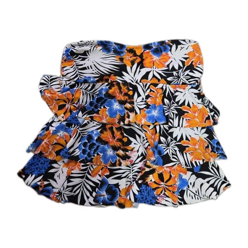 Island Escape Tiered Bandeau Bikini Top Floral Tropical Ruffle Swim Top Sz 6 EUC